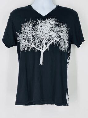 Kinetix Mens Medium Black V-Neck T Shirt White Tree Graphic Short Sleeve Cotton